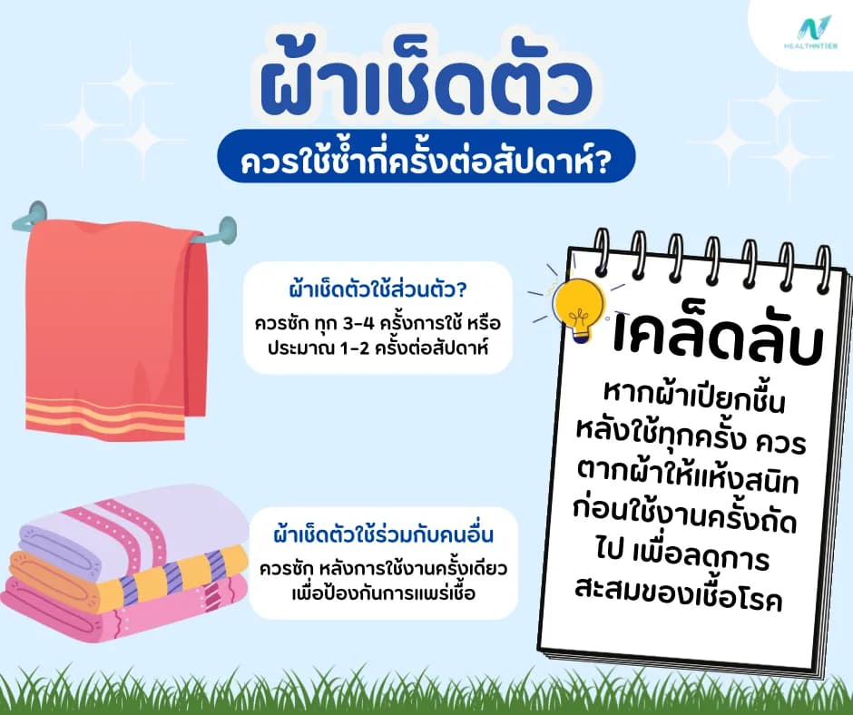 ภาพประกอบด้านสุขภาพ: ผ้าเช็ดตัวควรใช้ซ้ำกี่ครั้งต่อสัปดาห์? เคล็ดลับดูแลให้สะอาดปลอดภัย