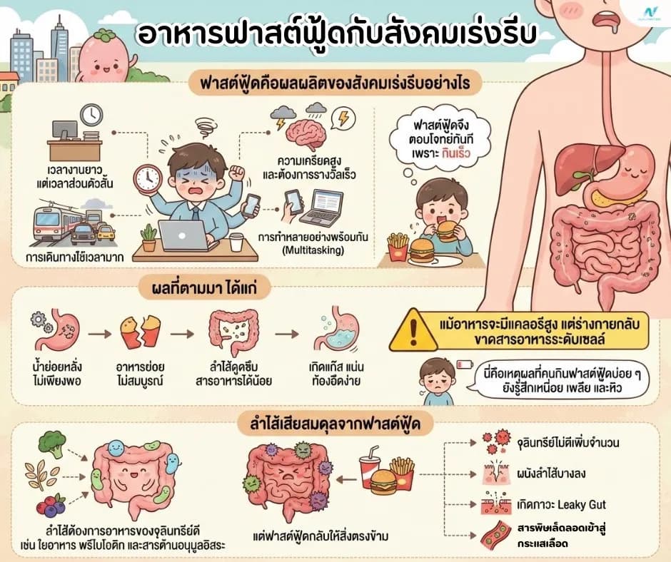 บทความสุขภาพ: อาหารฟาสต์ฟู้ดกับสังคมเร่งรีบ: ผลกระทบต่อสุขภาพที่คุณอาจไม่รู้