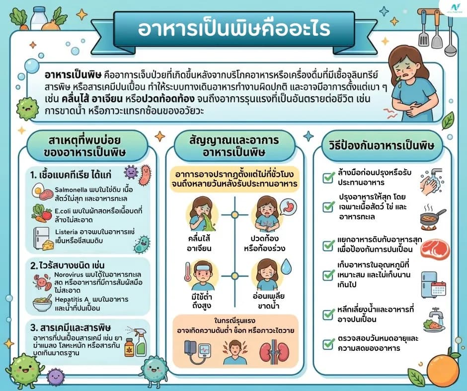 ภาพประกอบด้านสุขภาพ: อาหารเป็นพิษคือ สาเหตุ อาการ และกลุ่มเสี่ยงที่ต้องระวัง
