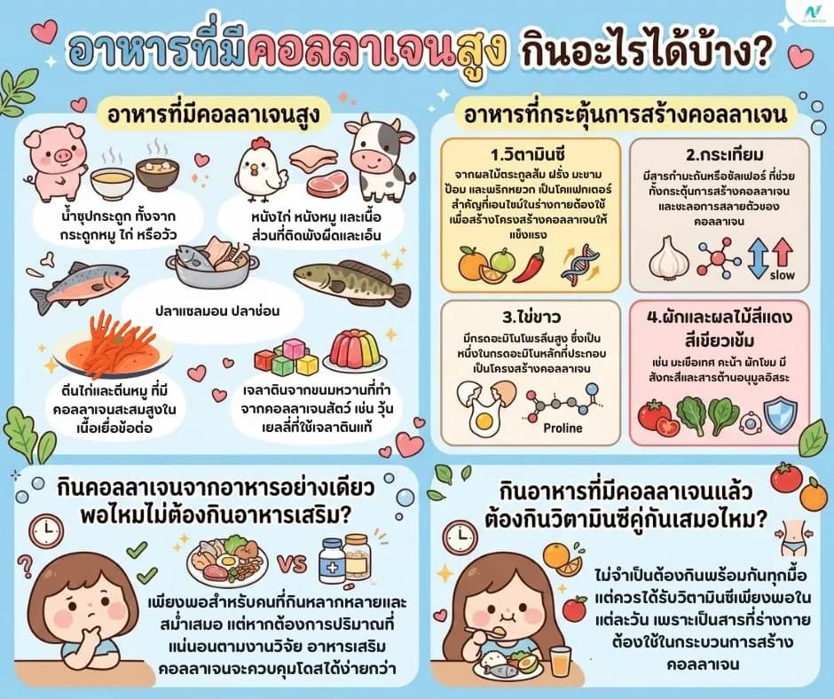 ภาพประกอบด้านโภชนาการ: อาหารที่มีคอลลาเจนสูง กินอะไรได้บ้าง? เช็กก่อนกินอาหารเสริม