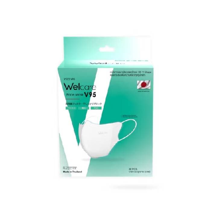 Welcare Face Mask V95 หน้ากากกรองฝุ่นเวลแคร์ รุ่น V95 (30 ชิ้น/กล่อง) , ป้องกัน PM 2.5