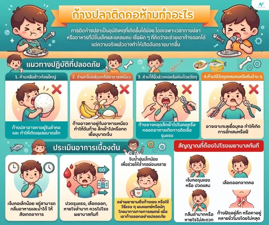 ภาพประกอบ: ก้างปลาติดคอห้ามทำอะไร? ความเชื่อผิด ๆ ที่อันตราย