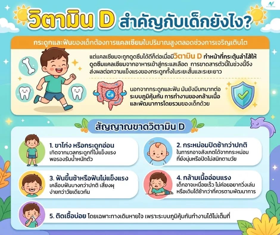 ภาพประกอบด้านโภชนาการ: วิตามิน D สำคัญกับเด็กยังไง? ขาดแล้วเสี่ยงอะไร ฉบับพ่อแม่