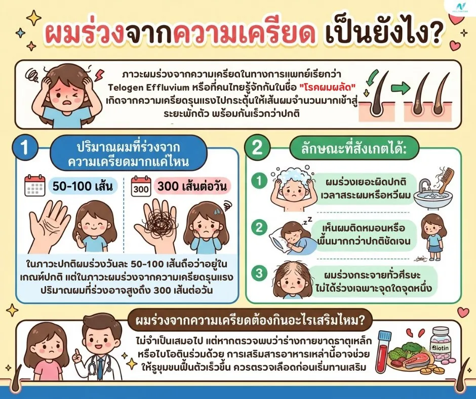 ภาพประกอบบทความ: ผมร่วงจากความเครียด เป็นยังไง? หายได้ไหม ต้องทำอะไรบ้าง
