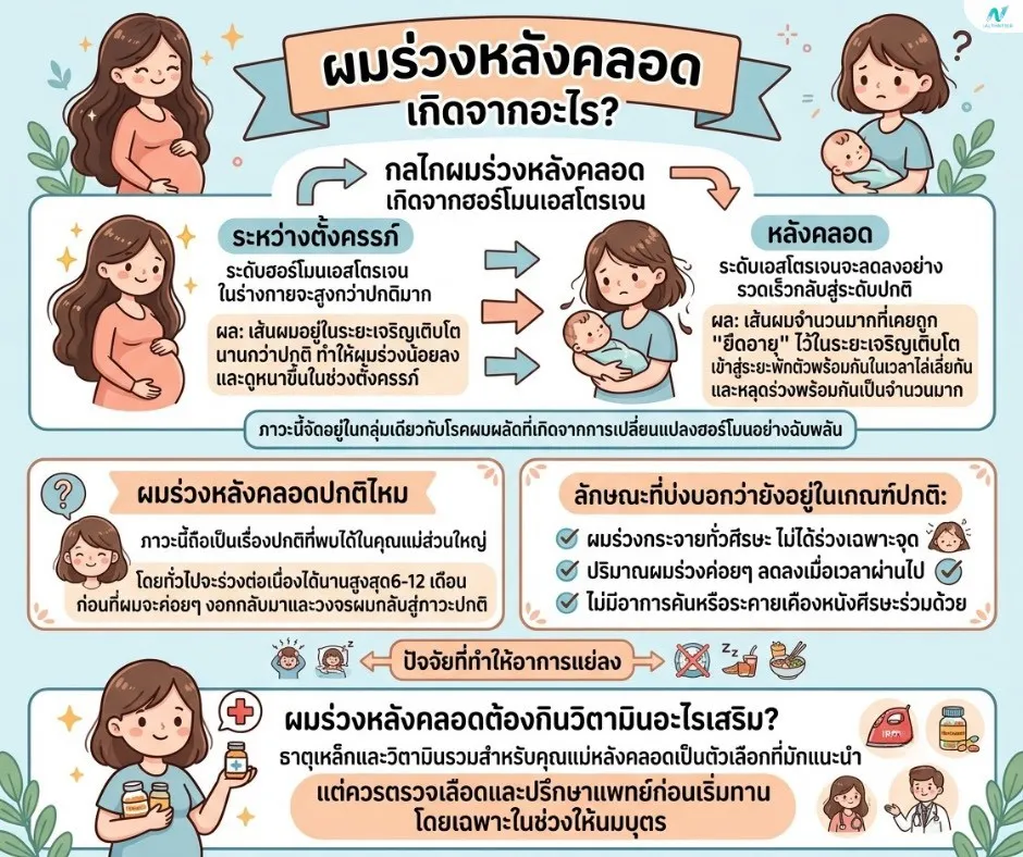 ภาพประกอบบทความ: ผมร่วงหลังคลอด เกิดจากอะไร? ปกติไหม ดูแลอย่างไรให้ผมกลับมา